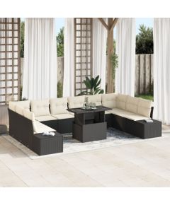 Zestaw sof ogrodowych vidaXL Zestaw 11 Kremowe poduszki, czarna rama Dārza mēbeļu komplekti