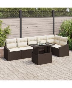 vidaXL Zestaw Sofy Ogrodowej 7 Elementów Brązowy Rattan Dārza mēbeļu komplekti