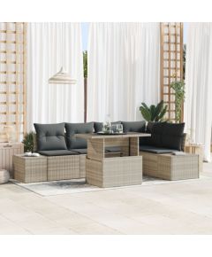 Zestaw sofy vidaXL Zestaw 6 Beżowy, Szary Rattan, Poliester, Stal Dārza mēbeļu komplekti