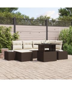 vidaXL Zestaw Sofy Ogrodowej Zestaw 7 Brązowy Rattan, Poliester Dārza mēbeļu komplekti