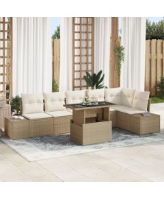 Zestaw sof ogrodowych vidaXL Zestaw 7 Beżowy, Kremowy Rattan, Poliester Dārza mēbeļu komplekti