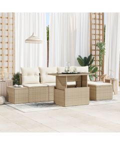 vidaXL Zestaw Sofy Ogrodowej 6 Elementów Beżowy Rattan Sofa Ogrodowa Dārza mēbeļu komplekti