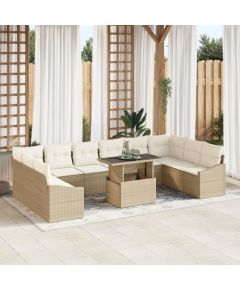 Zestaw Sof ogrodowych vidaXL 11 sztuk Beżowy Rattan, Tkanina Dārza mēbeļu komplekti