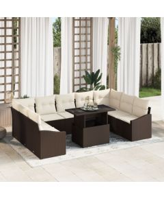 vidaXL Zestaw sof ogrodowych 10-częściowy Brązowy i kremowy Dārza mēbeļu komplekti