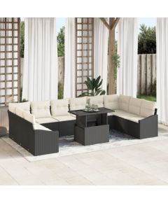 vidaXL Zestaw sofy ogrodowej Zestaw 11 Czarny i Kremowy Rattan i Poliester Dārza mēbeļu komplekti