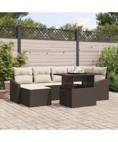 vidaXL Zestaw kanap ogrodowych Zestaw 7 Kremowy i ciemnobrązowy Dārza mēbeļu komplekti