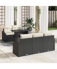 vidaXL Zestaw Sofy Ogrodowej Zestaw 6 Czarny i Kremowy Rattan i Poliester Dārza mēbeļu komplekti