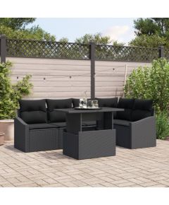 Zestaw Sofy Ogrodowej vidaXL Zestaw 6 Części Czarny Polietylenowy Rattan Dārza mēbeļu komplekti