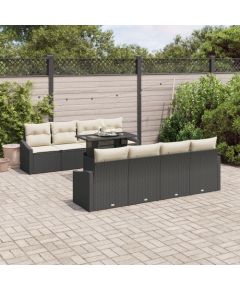 vidaXL Zestaw Kanap Ogrodowych Zestaw 7 Kremowe poduszki z czarnym rattanem Dārza mēbeļu komplekti