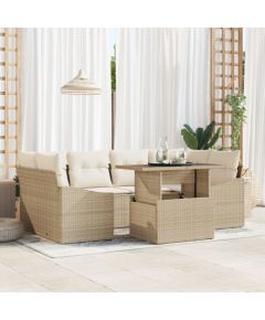 vidaXL Zestaw sofy ogrodowej Zestaw 7 Beżowy Rattan Sofa na zewnątrz Dārza mēbeļu komplekti