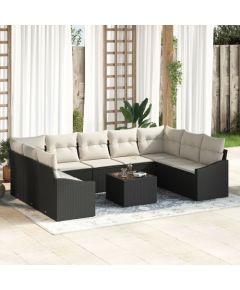 Zestaw sof ogrodowych vidaXL Zestaw 10 Czarna rama, kremowe poduszki Dārza mēbeļu komplekti