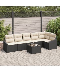 Zestaw Sofy Ogrodowej vidaXL Zestaw 7 Czarny Rattan PE Sofa na Zewnątrz Dārza mēbeļu komplekti