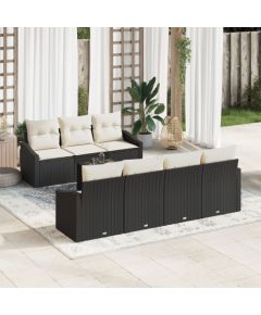 vidaXL Zestaw kanapowy do ogrodu Zestaw 8 Beżowy, Czarny Rattan, Poliester Dārza mēbeļu komplekti