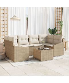 Zestaw Ogrodowy vidaXL 7 Części Beżowy Rattan Dārza mēbeļu komplekti