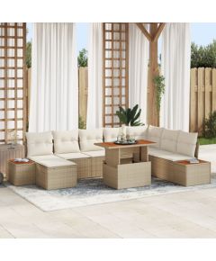 Zestaw sof ogrodowych vidaXL Zestaw 9 Beżowy i kremowy Rattan i poliester Dārza mēbeļu komplekti