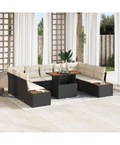 Zestaw Sofy Ogrodowej vidaXL Zestaw 6 Czarny stelaż z beżowymi poduszkami Dārza mēbeļu komplekti