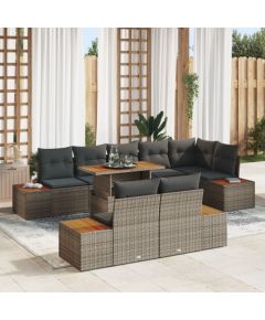 Zestaw sof ogrodowych vidaXL Zestaw 9 Szary, Naturalne Drewno Dārza mēbeļu komplekti