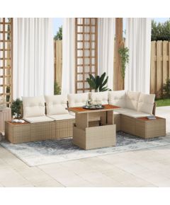 Zestaw Sofy Ogrodowej vidaXL Zestaw 7 Beżowy Rattan, Drewno, Poliester Dārza mēbeļu komplekti