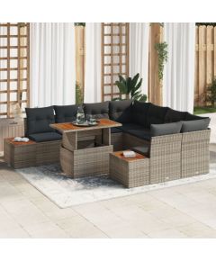 vidaXL Zestaw Sofy Ogrodowej Zestaw 9 Szary Wiklina i Drewno Dārza mēbeļu komplekti