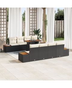 vidaXL Zestaw Sofy Ogrodowej 9 Części Czarny Rattan Meble na Zewnątrz Dārza mēbeļu komplekti