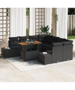 vidaXL Zestaw sof ogrodowych Zestaw 9 Czarny Wiklina, Tkanina Dārza mēbeļu komplekti