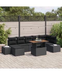 Zestaw Sofa Ogrodowa vidaXL  Zestaw 8 Czarny Polirattan, Stal, Drewno Dārza mēbeļu komplekti