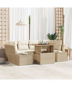 vidaXL Zestaw Sofy Ogrodowej Zestaw 7-częściowy Beżowy Rattan Dārza mēbeļu komplekti