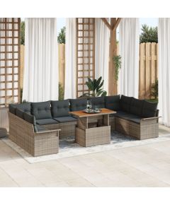 vidaXL Zestaw Sofy Ogrodowej Zestaw 11 Szary, Czarny Rattan, Poliester Dārza mēbeļu komplekti