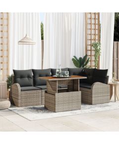 vidaXL Zestaw sofy ogrodowej 6-częściowy Szary Polirattan, Stal, Poliester Dārza mēbeļu komplekti