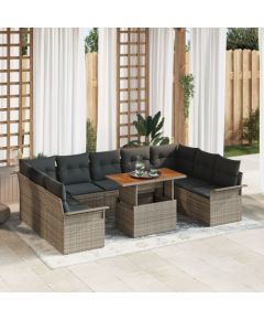 vidaXL Zestaw Sof Ogrodowych 10 Elementów Szary Rattan, Poliester Dārza mēbeļu komplekti