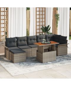 vidaXL Zestaw ogrodowy 8-częściowy Szary Syntetyczny rattan i drewno Dārza mēbeļu komplekti