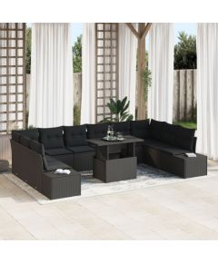 vidaXL Zestaw Sof Ogrodowych 11 Części Czarny Polirattan Dārza mēbeļu komplekti