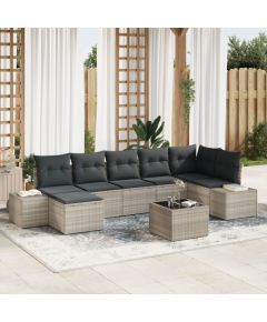 vidaXL Zestaw Sofa Ogrodowa zestaw 8 Jasnoszary Rattan, Poliester Dārza mēbeļu komplekti