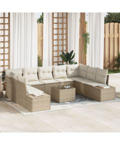 vidaXL Zestaw Sof Ogrodowych Zestaw 10 Beżowy i kremowy Rattan, tkanina Dārza mēbeļu komplekti