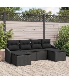 Zestaw sofy ogrodowej vidaXL Zestaw 6-elementowy Czarny Polirattan Dārza mēbeļu komplekti