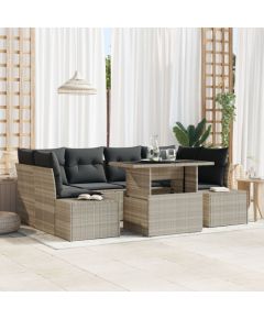 vidaXL Zestaw Sofy Ogrodowej Zestaw 7 Szary PE Rattan Dārza mēbeļu komplekti