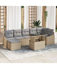 vidaXL Zestaw sof ogrodowych Zestaw 8 Beżowy i szary Rattan i tkanina Dārza mēbeļu komplekti