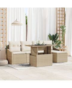 Zestaw Sof Ogrodowych vidaXL Zestaw 6 Beżowy i kremowy Rattan i poliester Dārza mēbeļu komplekti