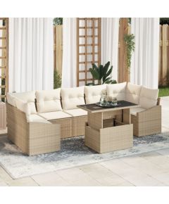 vidaXL Zestaw Sofy Ogrodowej 8 Części Beżowy, Kremowy Rattan, Poliester Dārza mēbeļu komplekti