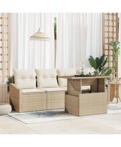 vidaXL Zestaw Sof Ogrodowych 5-częściowy Beżowy Rattan, Tkanina Poduszki Dārza mēbeļu komplekti