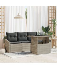 Zestaw Sofowy vidaXL do Ogrodu Zestaw 5 Części Beżowy Rattan Dārza mēbeļu komplekti