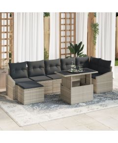 vidaXL Zestaw sofy ogrodowej Zestaw 8 cz. Szary Rattan Sofa ogrodowa Dārza mēbeļu komplekti