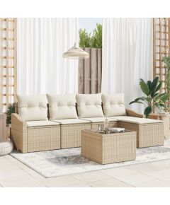 vidaXL Zestaw sof ogrodowych Zestaw 6-osobowy Beżowy Rattan i poliester Dārza mēbeļu komplekti