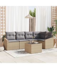 vidaXL Zestaw sof ogrodowych 6-elementów Beżowy i szary Rattan Dārza mēbeļu komplekti