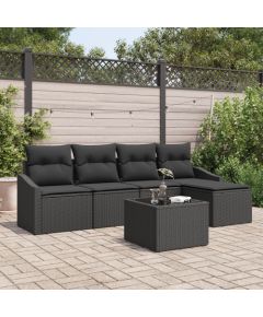 vidaXL 6-częściowy zestaw sof ogrodowych Czarny Rattan, Poliester, Stal Dārza mēbeļu komplekti