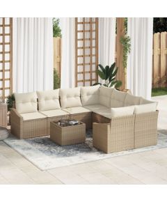 vidaXL Zestaw sofy ogrodowej Zestaw 9 Beżowy i brązowy Rattan i poliester Dārza mēbeļu komplekti