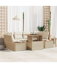 vidaXL Zestaw Sofy Ogrodowej Zestaw 6 Beżowy Rattan, Poliester Dārza mēbeļu komplekti