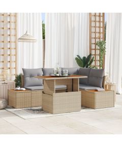 Zestaw Sofy Ogrodowej vidaXL 5-częściowy Beżowy i Szary Rattan i poliester Dārza mēbeļu komplekti