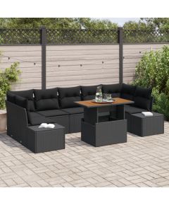 Zestaw sof ogrodowych vidaXL Zestaw 8 elementów Czarny i naturalne drewno Dārza mēbeļu komplekti