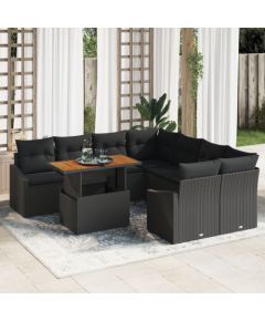 vidaXL Zestaw sof ogrodowych Zestaw 9 Czarny Poli Rattan, Stal Dārza mēbeļu komplekti
